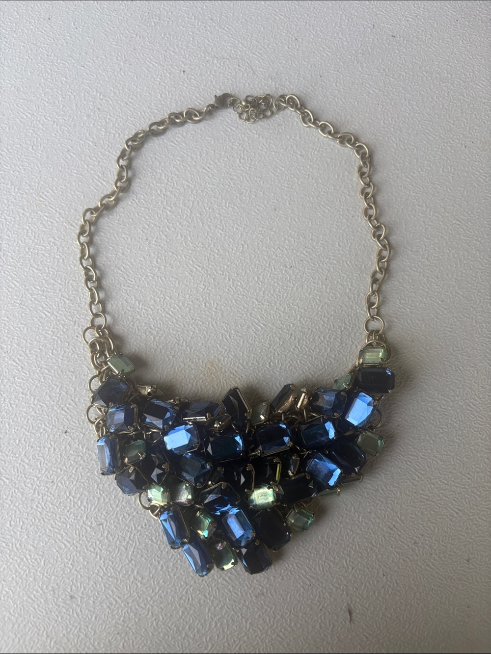 Gold-Chain Blue Crystal Cluster Necklace - Women Jewelry